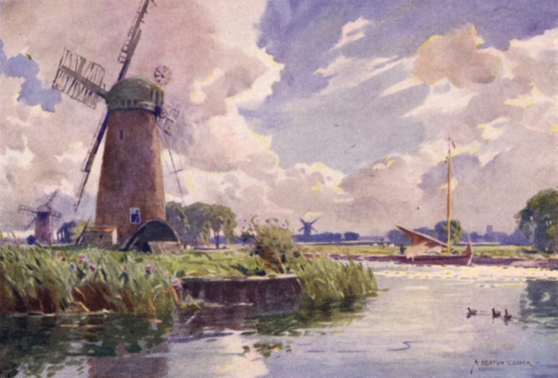 Moulins à vent sur la Thurne, Norfolk - Alfred Heaton Cooper