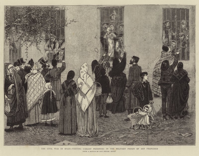 La Guerre civile en Espagne, visite des prisonniers carlistes dans la prison militaire de San Francisco - Alphonse Adolphe Bichard