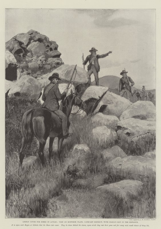 Couverture probable pour les Boers en action, vue sur Bontibok Flats, district de Cathcart, avec Giaka