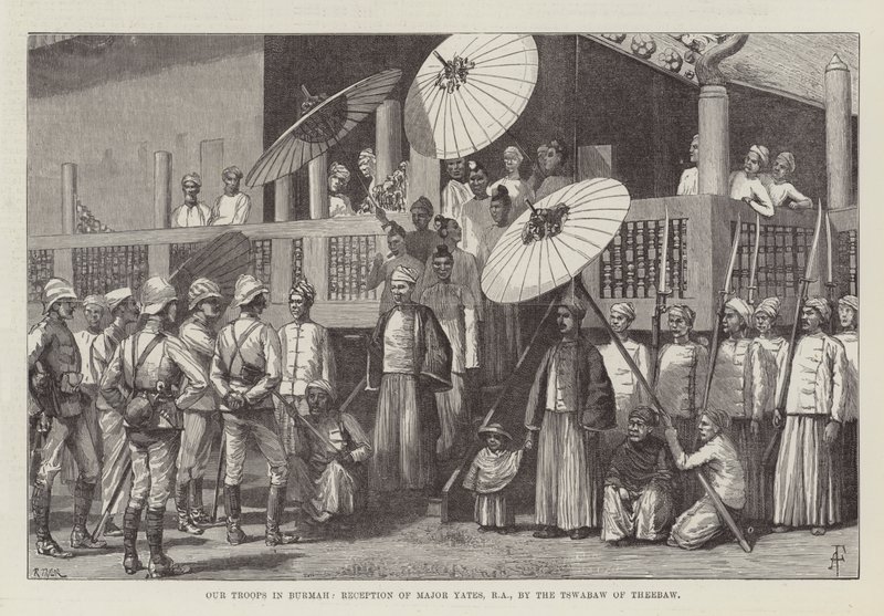 Nos troupes en Birmanie, Réception du Major Yates, RA, par le Tswabaw de Theebaw - Amedee Forestier