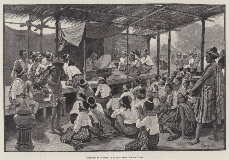 Croquis en Birmanie, un sermon du Phoongye - Amedee Forestier