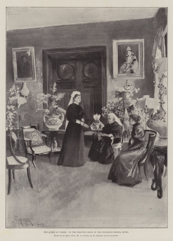 La reine à Cimiez, dans le salon de l