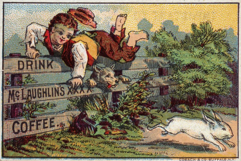 Garçon et chien, chassant un lapin - American School