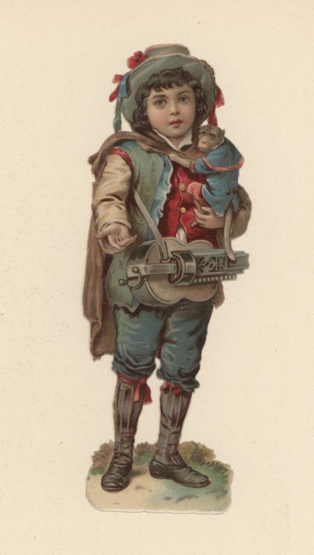 Garçon avec un singe (chromolithographie) - American School