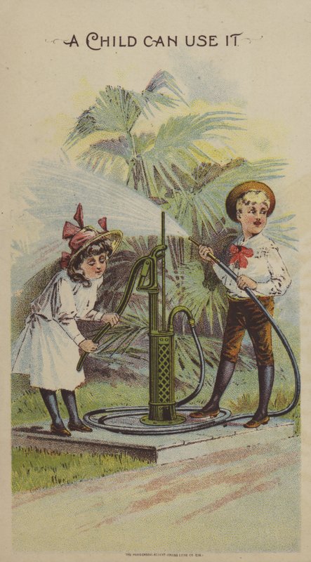 Enfants jouant avec une pompe à eau - American School