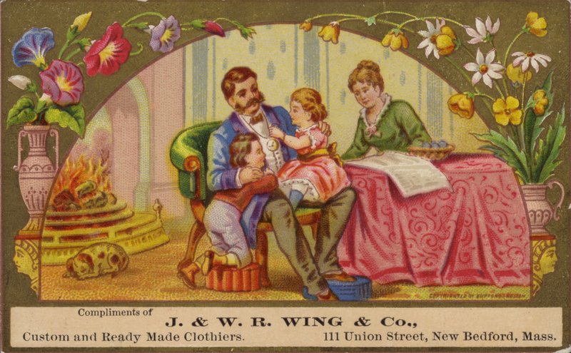 Famille se relaxant près du feu - American School