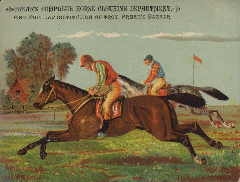 Chevaux au galop avec jockeys - American School