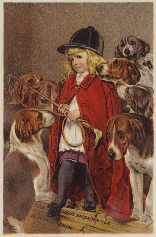 Fille en veste de chasse avec des chiens - American School