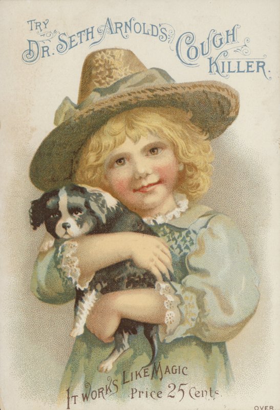 Fille avec chapeau de paille tenant un chiot - American School
