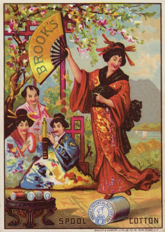 Dame japonaise dansant sur une bobine de coton - American School