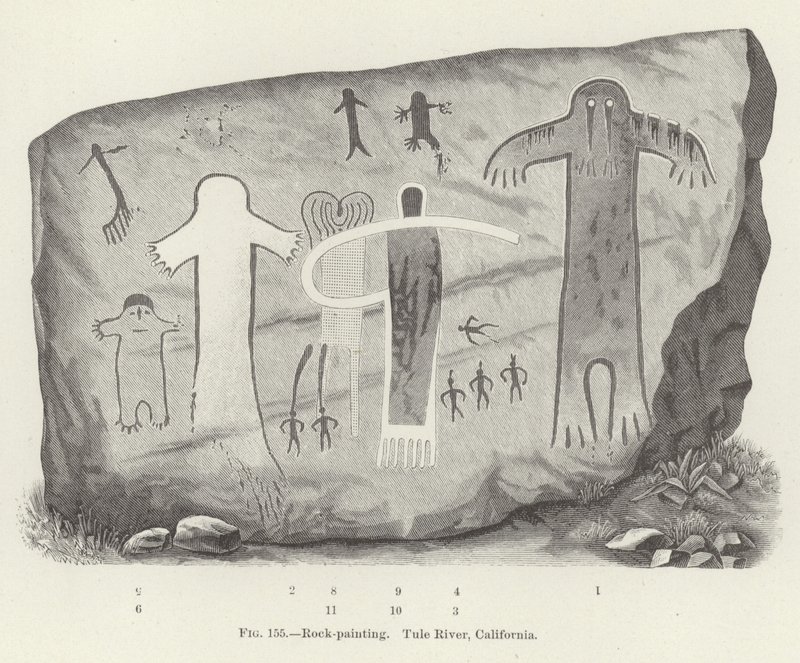 Peinture rupestre, rivière Tule, Californie - American School