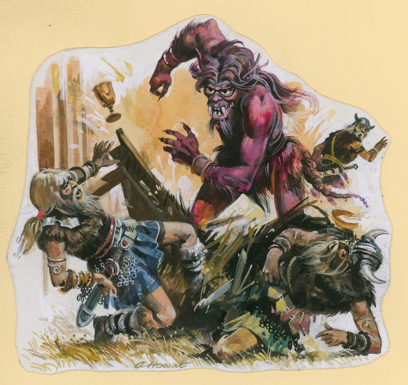 Scène de Beowulf (gouache sur papier) - Andrew Howat