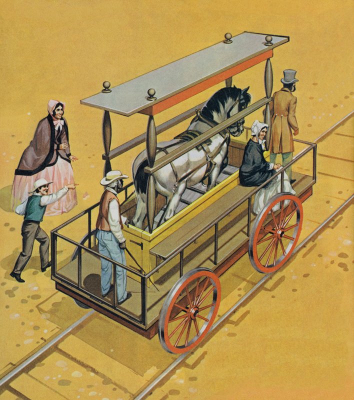 Locomotive à chevaux (lithographie couleur) - Angus McBride