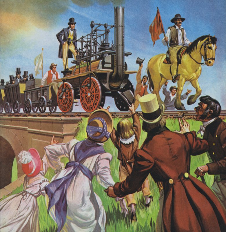 Chemin de fer de Stockton et Darlington (lithographie couleur) - Angus McBride