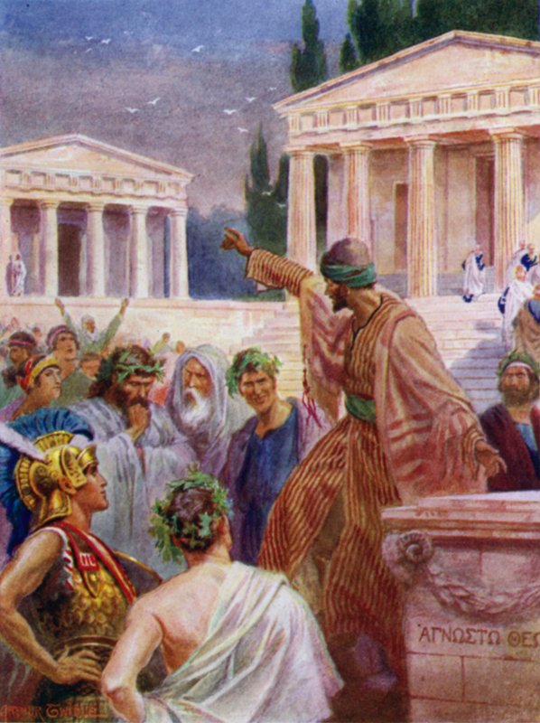 Paul prêchant à Athènes (lithographie en couleur) - Arthur Twidle