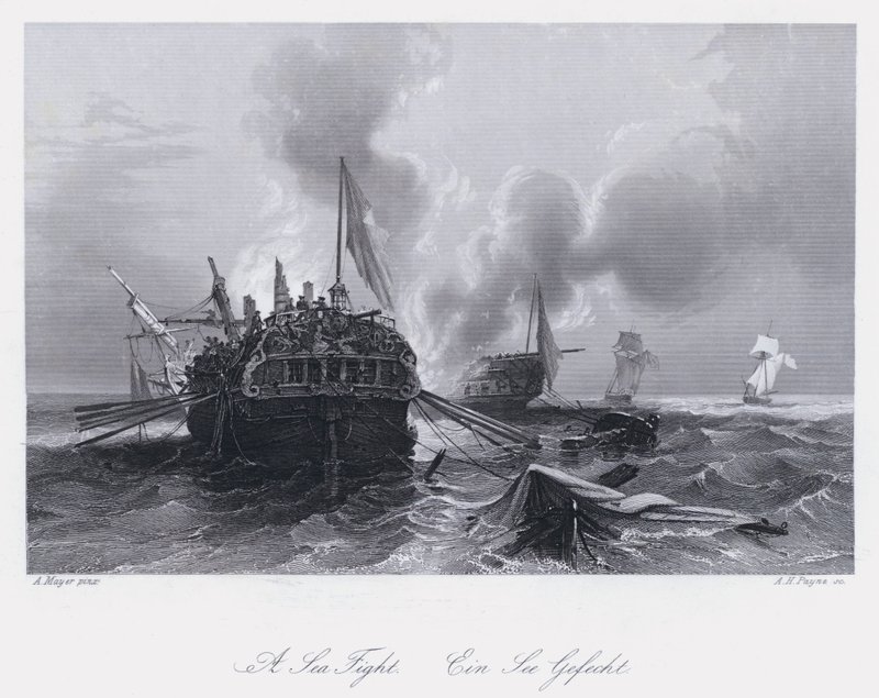 Un combat naval (gravure) - Auguste Etienne Francois Mayer