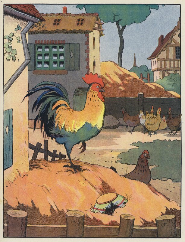 Coq et poules dans une ferme - Benjamin Rabier