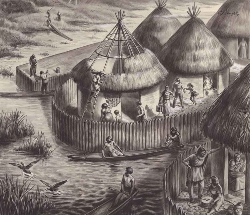 Habitants du lac à Glastonbury (gouache sur papier) - C.L. Doughty