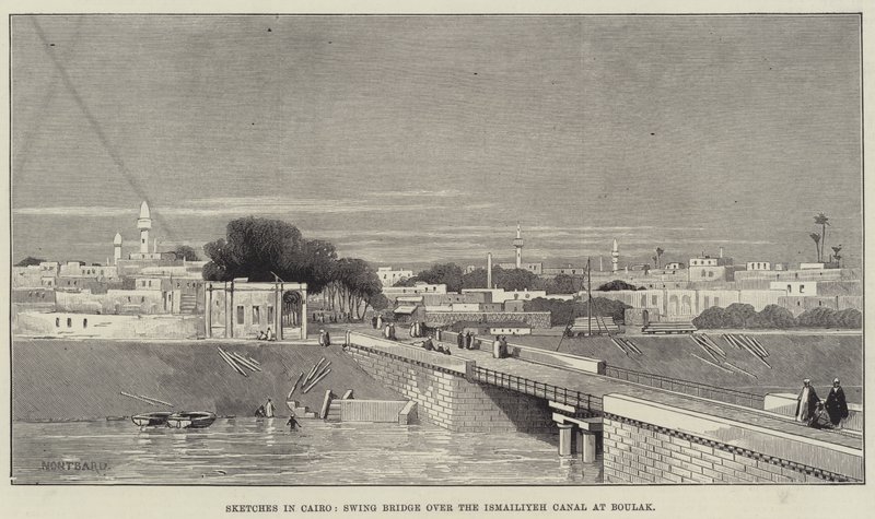 Croquis au Caire, pont tournant sur le canal Ismailiyeh à Boulak - Charles Auguste Loye