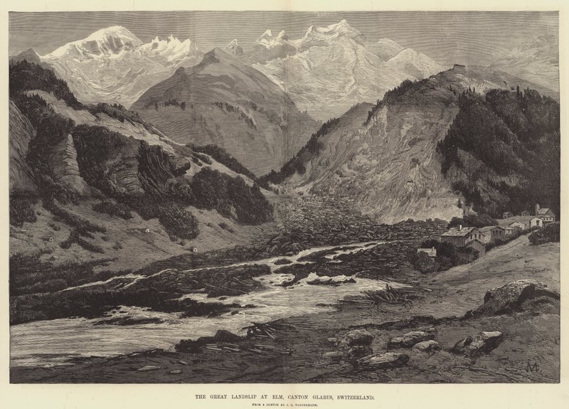 Le grand glissement de terrain à Elm, canton de Glaris, Suisse - Charles Auguste Loye
