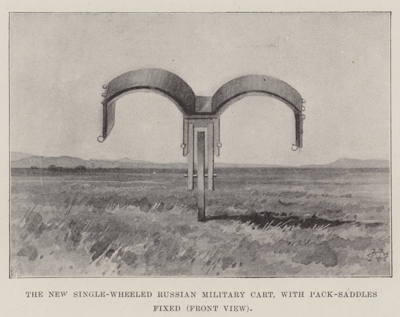 Le Nouveau Chariot Militaire Russe à une seule roue, avec des bâts fixés, vue de face - Charles Auguste Loye