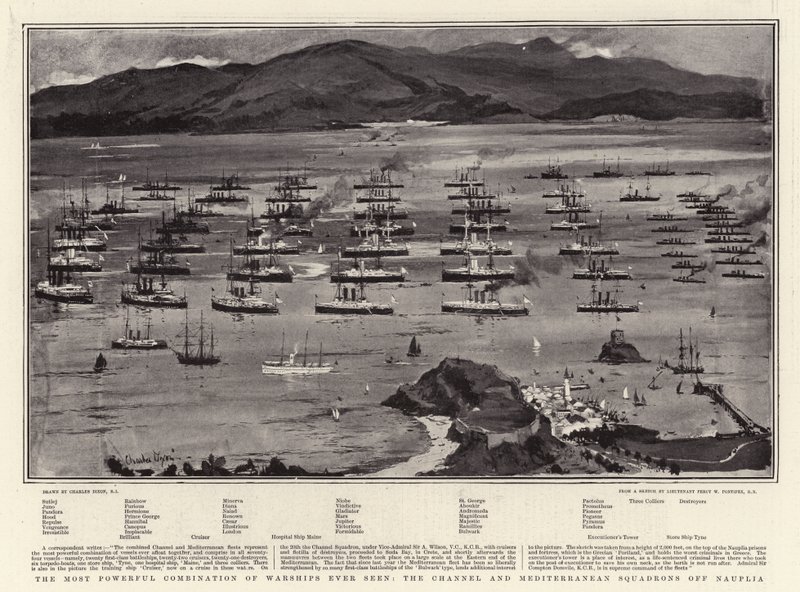 La combinaison la plus puissante de navires de guerre jamais vue, les escadrons de la Manche et de la Méditerranée au large de Nauplie - Charles Edward Dixon