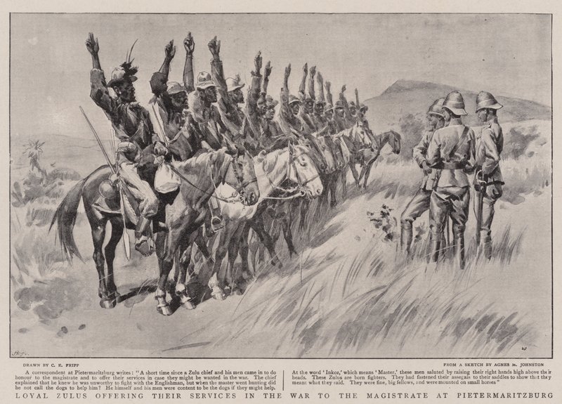 Zoulous loyaux offrant leurs services dans la guerre au magistrat de Pietermaritzburg - Charles Edwin Fripp