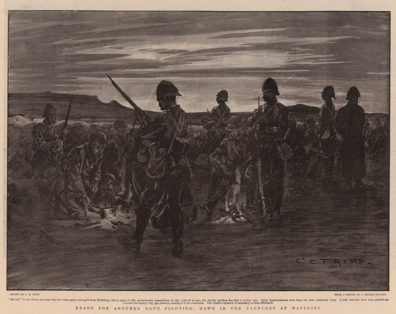 Prêt pour une autre journée de combat, Aube dans les tranchées à Mafeking - Charles Edwin Fripp