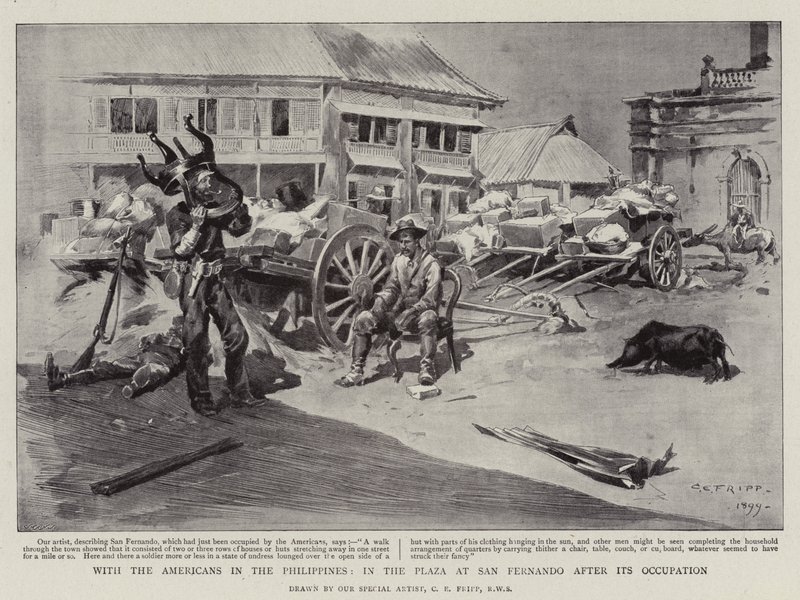 Avec les Américains aux Philippines, sur la Plaza à San Fernando après son occupation - Charles Edwin Fripp