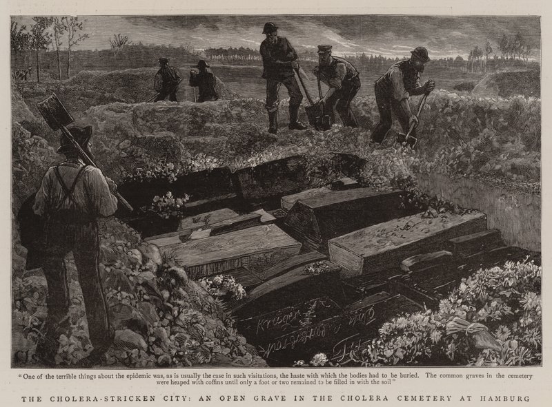 La ville frappée par le choléra, une tombe ouverte dans le cimetière du choléra à Hambourg - Charles J. Staniland