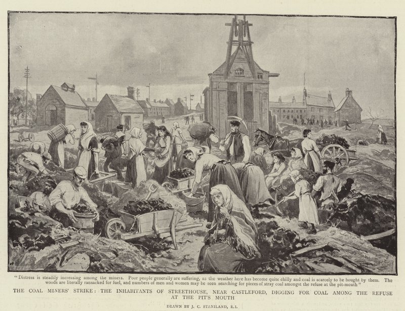 La grève des mineurs de charbon, les habitants de Streethouse, près de Castleford, creusant pour du charbon parmi les déchets à l
