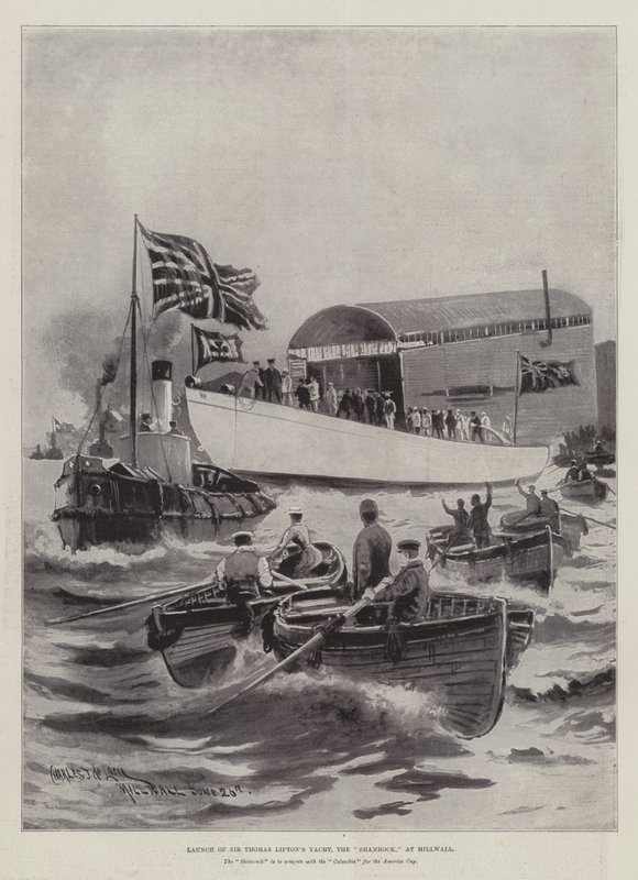 Lancement du yacht de Sir Thomas Lipton, le Shamrock, à Millwall - Charles John de Lacy