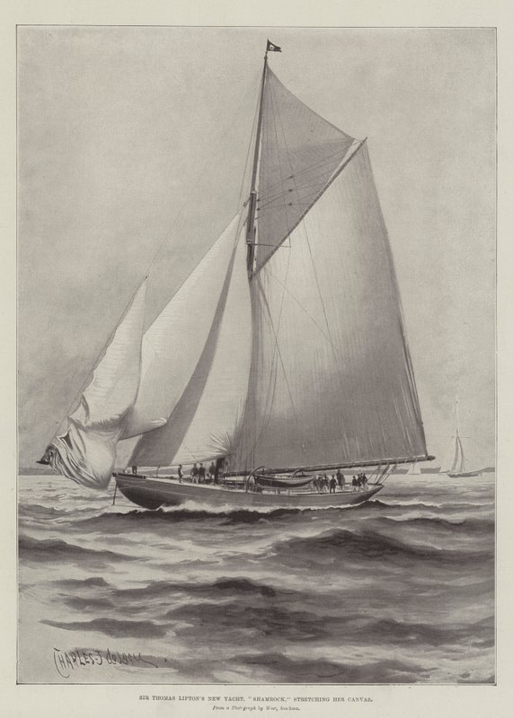 Le Nouveau Yacht de Sir Thomas Lipton, Shamrock, étendant sa Voile - Charles John de Lacy