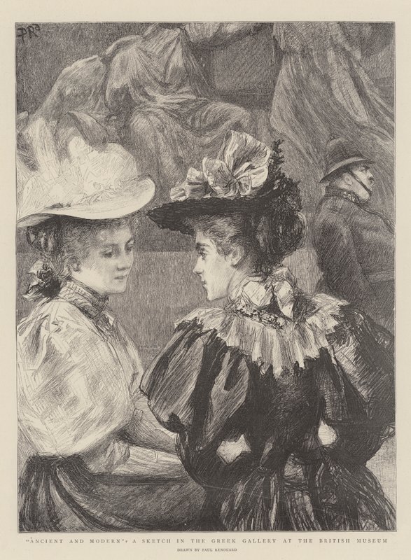Ancien et moderne, une esquisse dans la galerie grecque au British Museum - Charles Paul Renouard