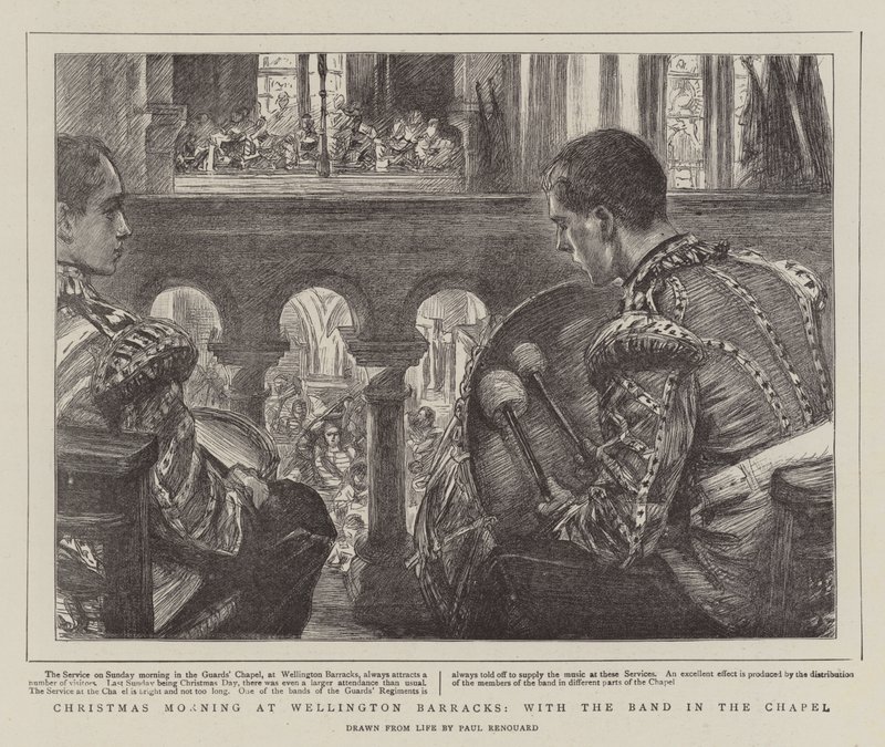 Matin de Noël à Wellington Barracks, avec la fanfare dans la chapelle - Charles Paul Renouard