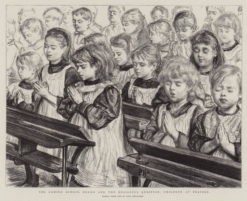 Le Conseil scolaire à venir et la question religieuse, enfants en prière - Charles Paul Renouard