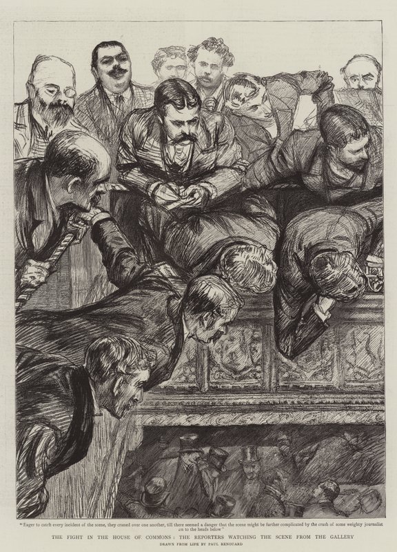 La bagarre à la Chambre des communes, les reporters observant la scène depuis la galerie - Charles Paul Renouard