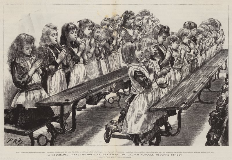 Chemin de Whitechapel, enfants en prière dans les écoles de l