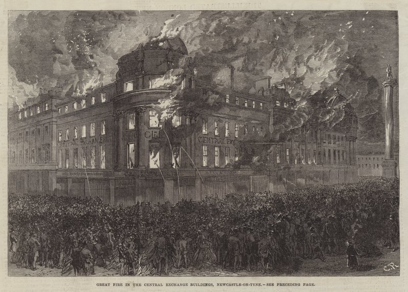 Grand incendie dans les bâtiments de la Bourse centrale, Newcastle-on-Tyne - Sir John Charles Robinson