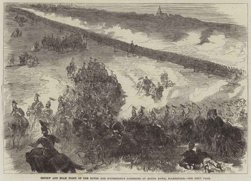 Revue et combat simulé des garnisons de Douvres et de Shorncliffe à Round Down, Folkestone - Sir John Charles Robinson
