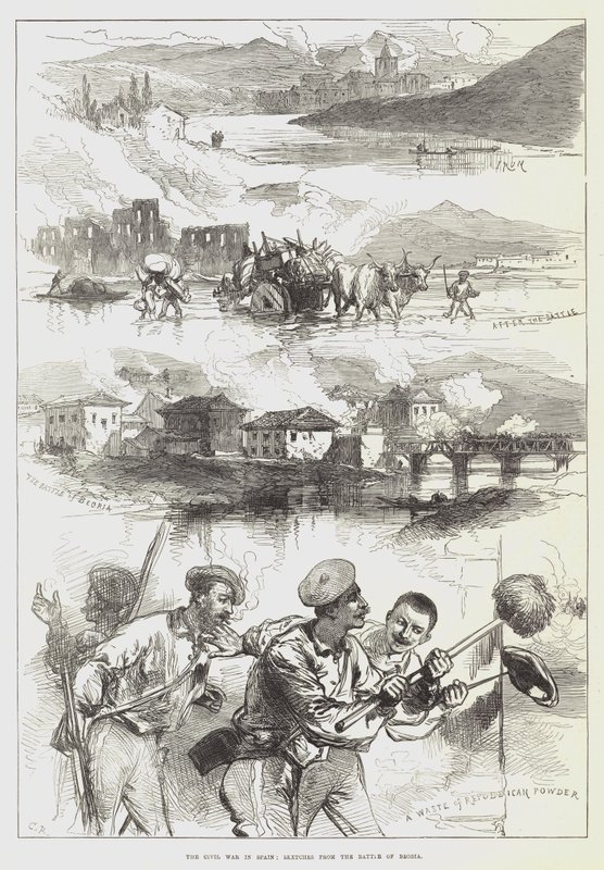 La guerre civile en Espagne, croquis de la bataille de Beobia - Sir John Charles Robinson