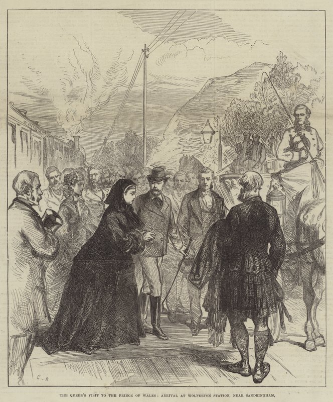 La visite de la reine au prince de Galles, arrivée à la gare de Wolferton, près de Sandringham - Sir John Charles Robinson