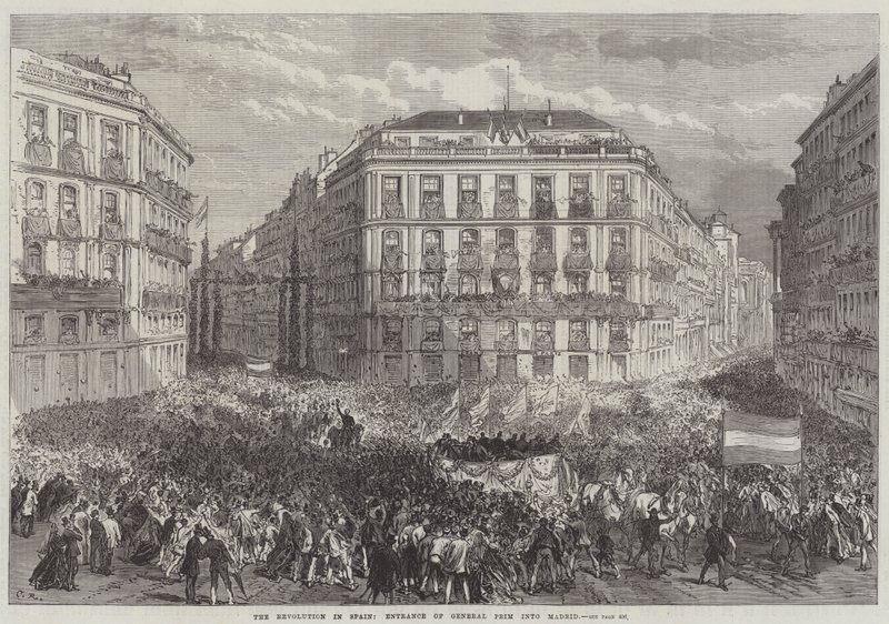 La Révolution en Espagne, entrée du général Prim à Madrid - Sir John Charles Robinson
