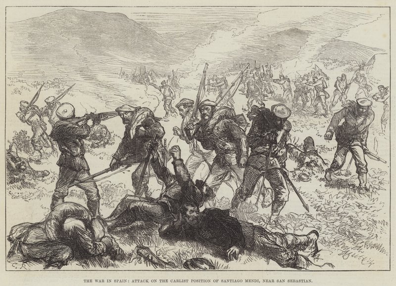 La guerre en Espagne, attaque sur la position carliste de Santiago Mendi, près de Saint-Sébastien - Sir John Charles Robinson