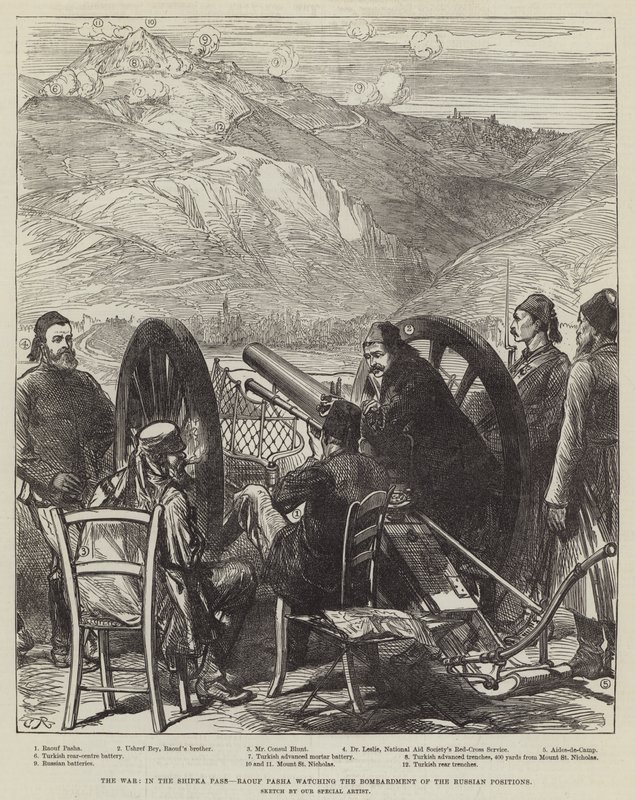 La guerre, dans le col de Shipka, Raouf Pacha regardant le bombardement des positions russes - Sir John Charles Robinson