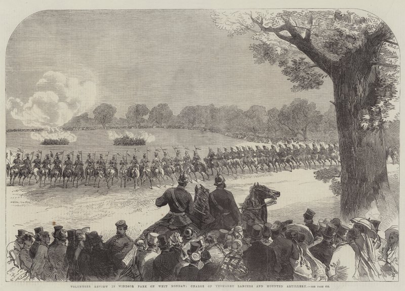Revue des volontaires dans le parc de Windsor le lundi de Pentecôte, charge des lanciers de la milice et de l