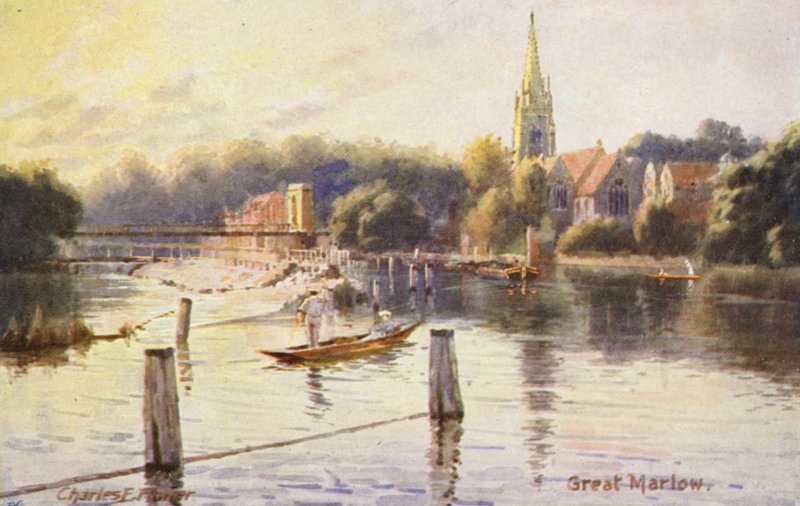 Rivière Thames : Great Marlow (lithographie en couleur) - Charles Edwin Flower