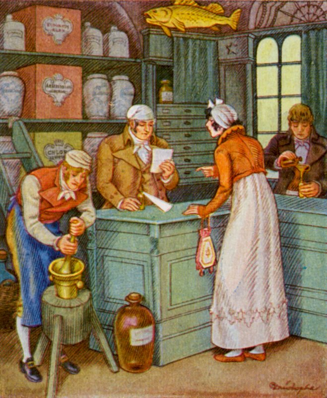 Pharmacie (lithographie en couleur) - Christophe (1856 1945)