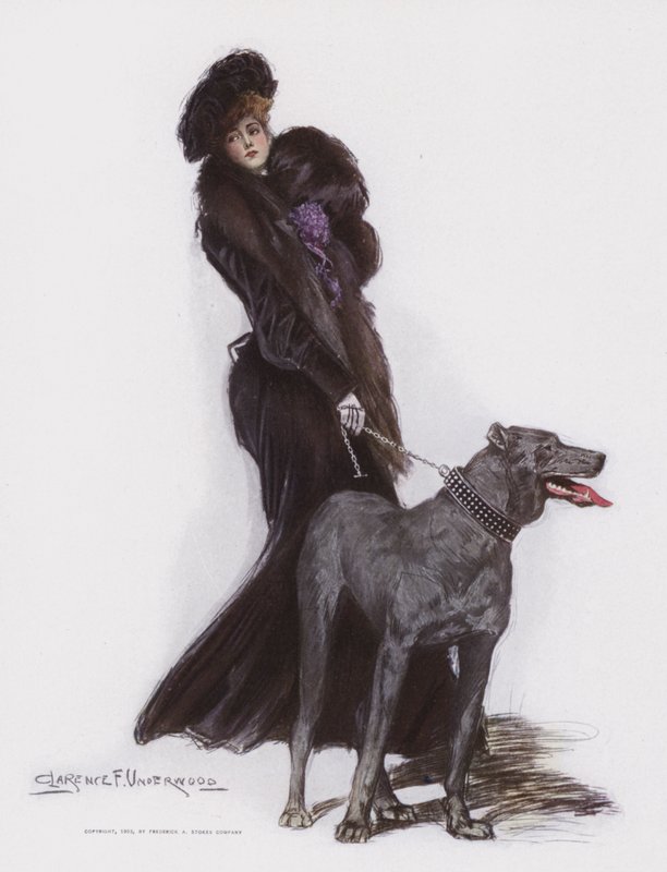 Femme promenant son chien - Clarence F. Underwood