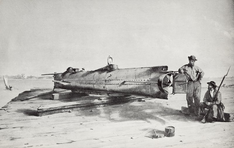 Sous-marin confédéré, Hunley (lithographie) - Conrad Wise Chapman